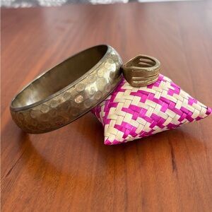 Handcrafted in Bali - Hammered Brass Bangle and Ring Set